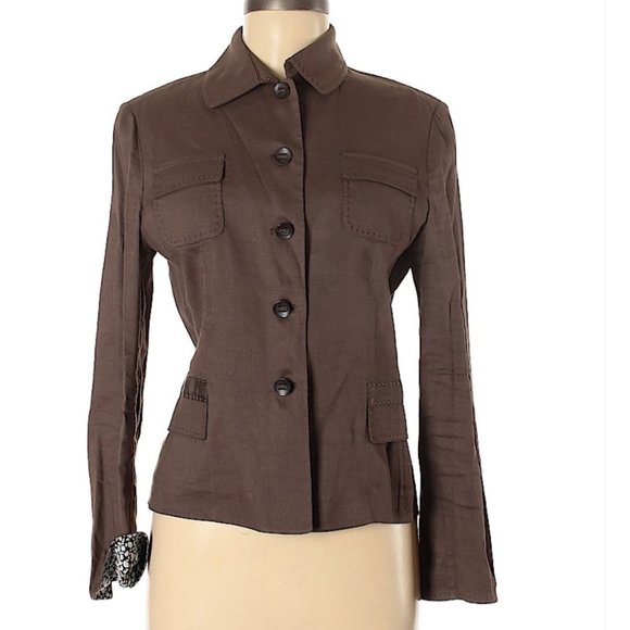 Elie Tahari Jackets & Blazers - Elie Tahari brown linen blend blazer. Medium (US).